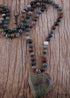 Boho Necklace, RH India Agated Green Heart Natural Stone